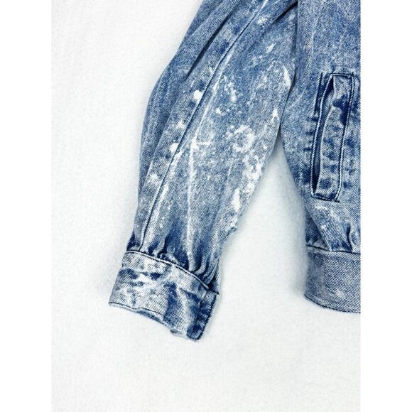 Vintage 80s Dawn Jean Jacket Large Denim Stone Wash Pleated Pockets - Picture 5 of 9